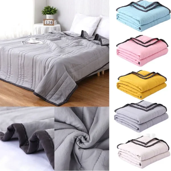 Washed Cotton Summer Cooling Comforter Reversible Lightweight Cooling Blanket Quilt Breathable Soft Autumn Thin Quilt