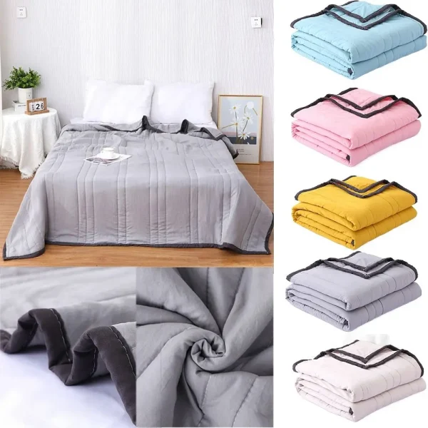 Washed Cotton Summer Cooling Comforter Reversible Lightweight Cooling Blanket Quilt Breathable Soft Autumn Thin Quilt - Image 2